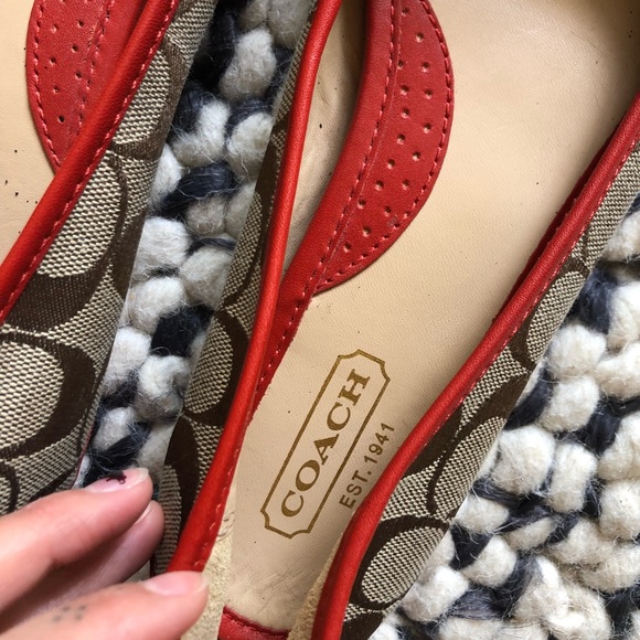 Coach Tan Canvas with Burnt Orange Leather Flats - Picture 2 of 7